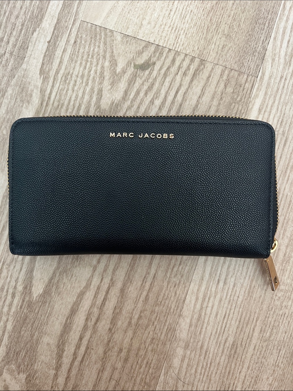 Marc Jacobs Black Pebbled Leather Zip-Around Wallet with Gold Hardware